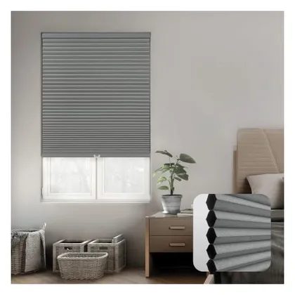 DEZ Furnishings Cordless 1.5" Blackout Cellular Shade, Energy Saver, Anchor Gray