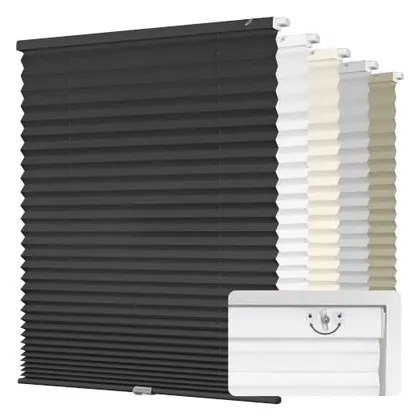 DEZ Furnishings EZ Fit No-Tools 1" Light Filtering Pleated Shade, Black