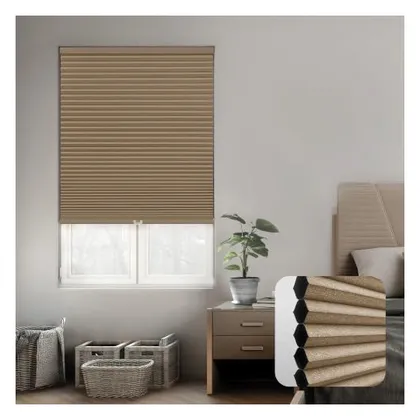 DEZ Furnishings Cordless 1.5" Blackout Cellular Shade, Energy Saver, Latte