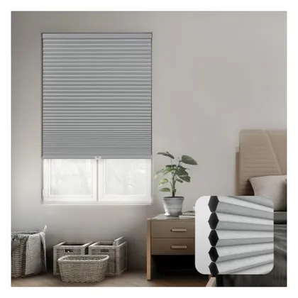 DEZ Furnishings Cordless 1.5" Blackout Cellular Shade, Energy Saver, Gray Cloud