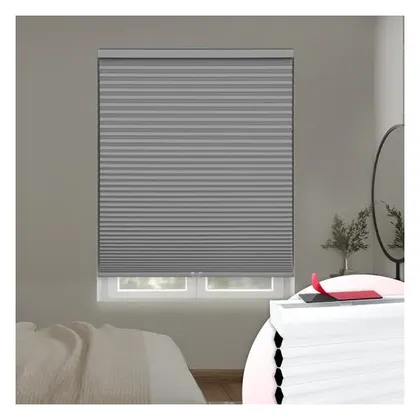 DEZ Furnishings EZ Stick No-Drill 1.5" Blackout Cellular Shade, Gray Cloud