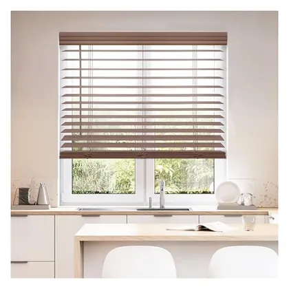 DEZ Furnishings Cordless 2" Faux Wood Blind, Dark Oak
