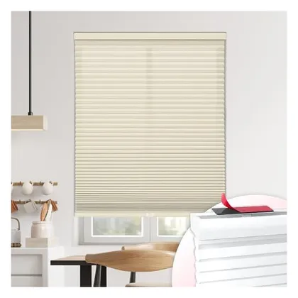 DEZ Furnishings EZ Stick No-Drill 1.5" Light Filtering Cellular Shade, Alabaster